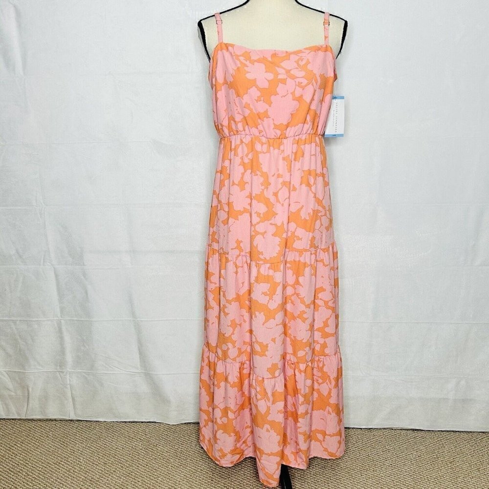 Social Standard by Sanctuary Smocked Back Dress Melon Floral Size L NWT